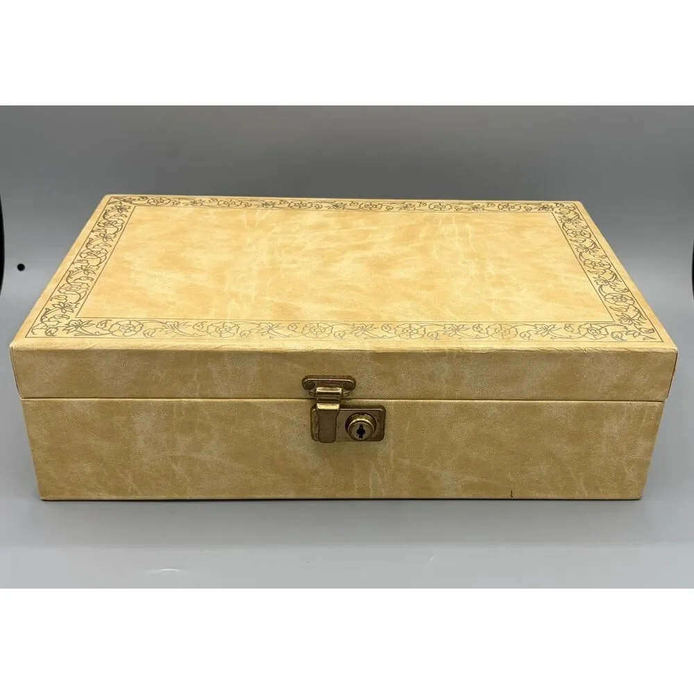 Vintage 1960s Mid-Century Old Hollywood Look Jewelry Box Beige and Gold
